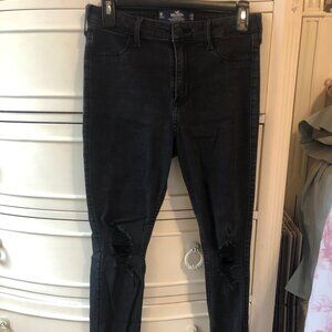 Hollister 9R High Rise Crop Jean Leggings - Black Distressed